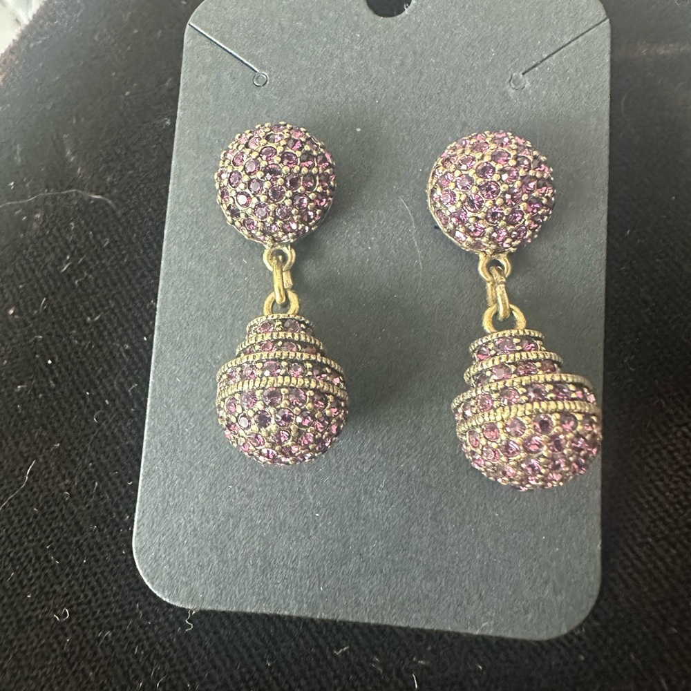 Elegant Purple and Gold crystal Drop Earrings